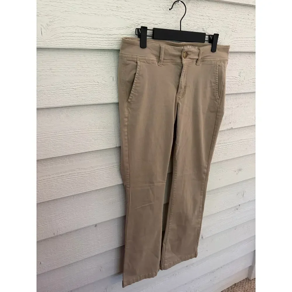 American Eagle Kick Boot Super Stretch Khaki Pants Size 8 Regular - Picture 3 of 8